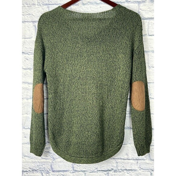 Cupcake Womens Size M Army Green Sweater V Neck Elbow Patch Side Slits Cozy T4 - Picture 2 of 12